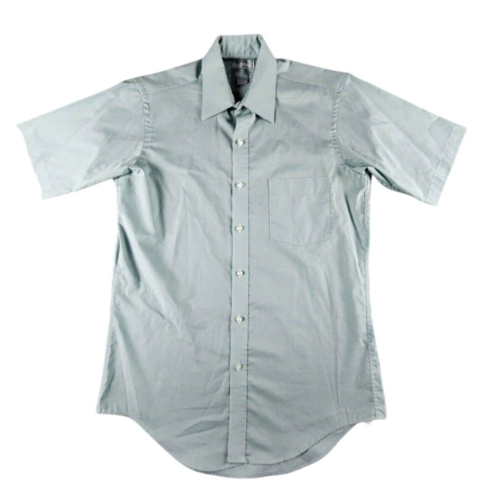 Arrow Bradstreet Shirt Mens 15 Green Short Sleeve Dress Poly Cotton USA Classic
